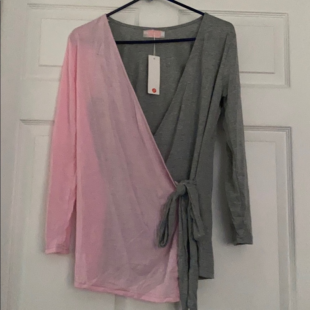 Pink and Grey Wrap Top